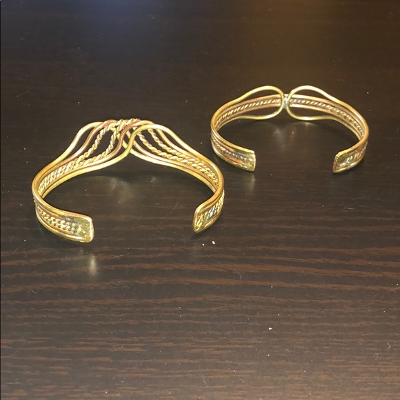 Gold and Bronze Cuff Style Metal Bracelets - Picture 2 of 2